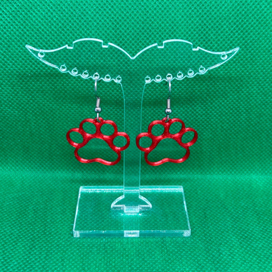 3D Printed 'Paw' Drop Earrings (Red)