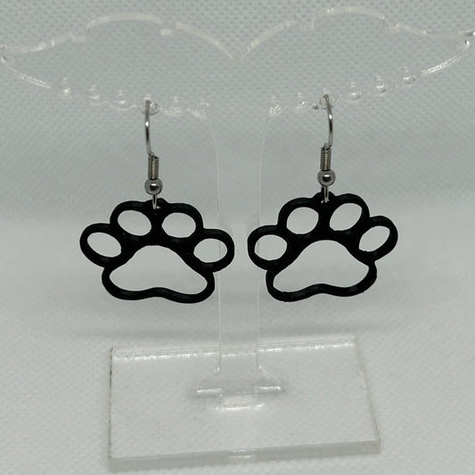 3D Printed 'Paw' Drop Earrings (Black)